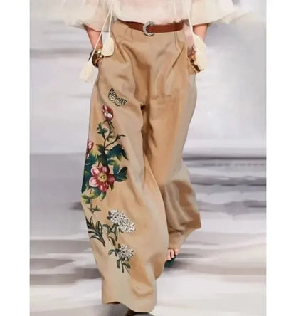 Modigirl Women's Wide Leg Pants With Belted 2025 Spring Summer Floral Printed Loose Vintage High Waisted Casual Trousers Woman