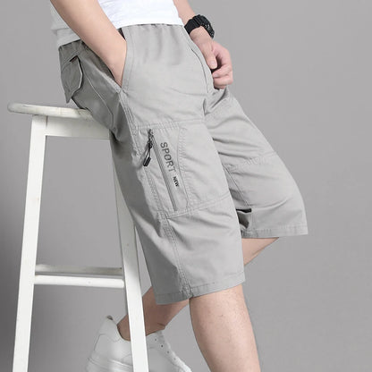 Mens Cargo Shorts Knee Pants Zipper Pocket Summer Cotton Shorts Climbing Jogger Elastic Waist Sports Wear