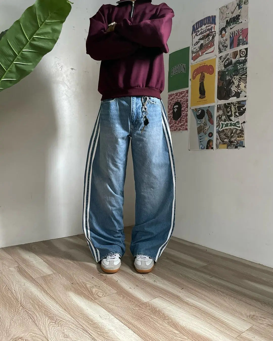 2024 American Retro Striped Washed Baggy Jeans Women Y2K Harajuku Street Hip Hop Anime Print Trend Straight Wide Leg Pants Men