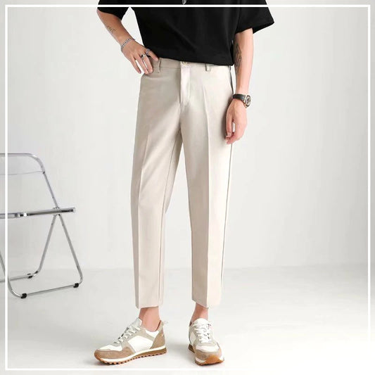 2024 New Spring and Summer Korean Edition Casual Business Fashion Simple Solid Color Straight Slim Fit Thin Nine Point Suit Pant