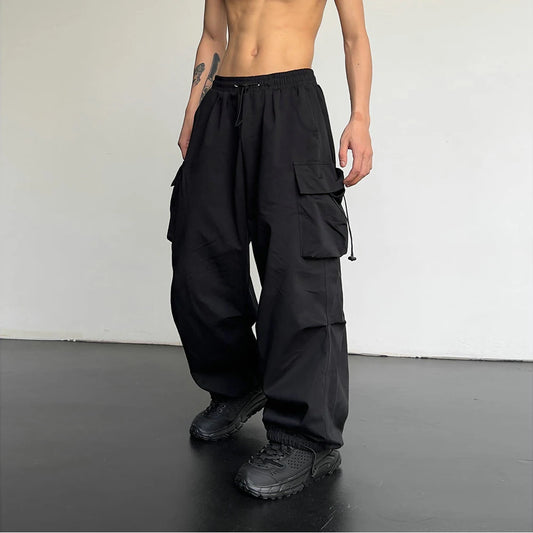 Spring Summer Fashion Casual Pans For Men Streetwear Solid Color Cargo Pants Elastic Waist Wide Leg Men's Joggers