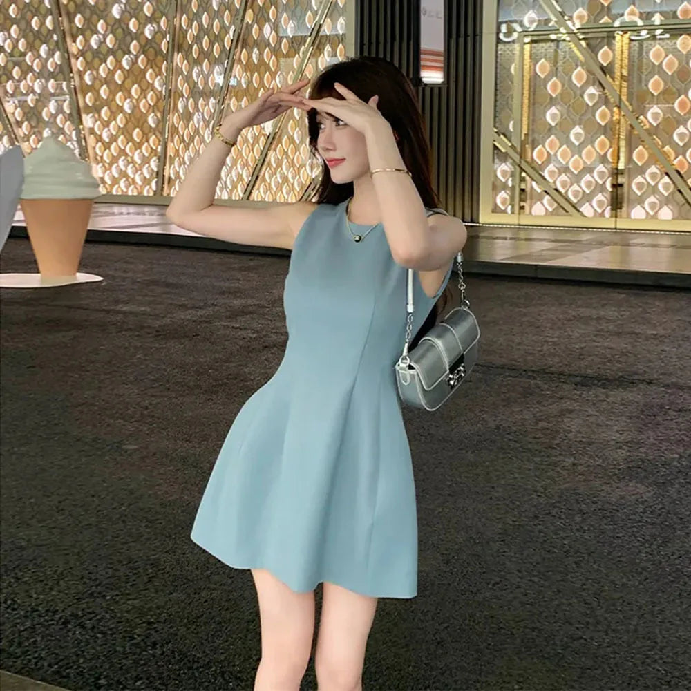 Korea Elegant Vest Dresses Intellectual Simple Sleeveless Dress Office Ladies Temperament Mini Dress Women's Clothing Summer New