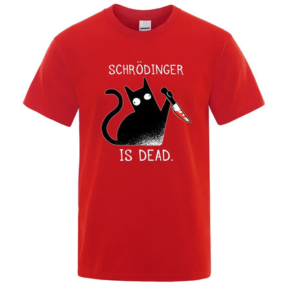 Schrödinger Is A Dead Black Cat Print T-shirt, Oversized Soft Short-sleeved Street Top, Fashionable Cotton, High Quality