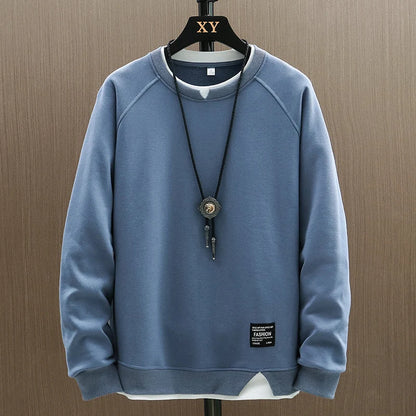 Mens Casual Sweatshirts Harajuku Solid Color Hoodies  Fashion Men Fake Two Pieces Hoodies Male Hip Hop Streetwear Pullover