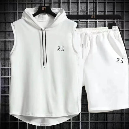 New Summer Men's Two Piece Set CasualT-Shirt and Shorts Set Mens Sports Suit Fashion Short Sleeve Tracksuit Hooded T-shirt