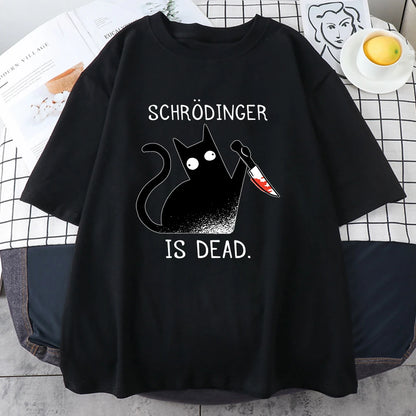 Schrodinger Is Dead Black Cat Fashion Soft T-Shirt Man High Quality T-Shirts Oversized T Shirts Cotton Short Sleeve Street