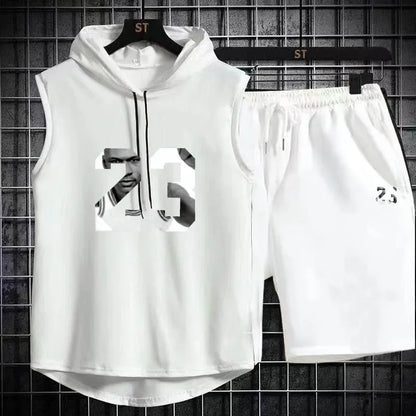 New Summer Men's Two Piece Set CasualT-Shirt and Shorts Set Mens Sports Suit Fashion Short Sleeve Tracksuit Hooded T-shirt