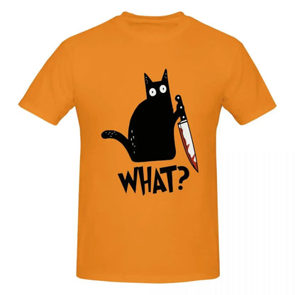 Cat What Murderous Black Cat With Knife Gift Premium 100% Cotton T-shirt Male Fashion T Shirts Men crew Neck Short Sleeve S-6XL