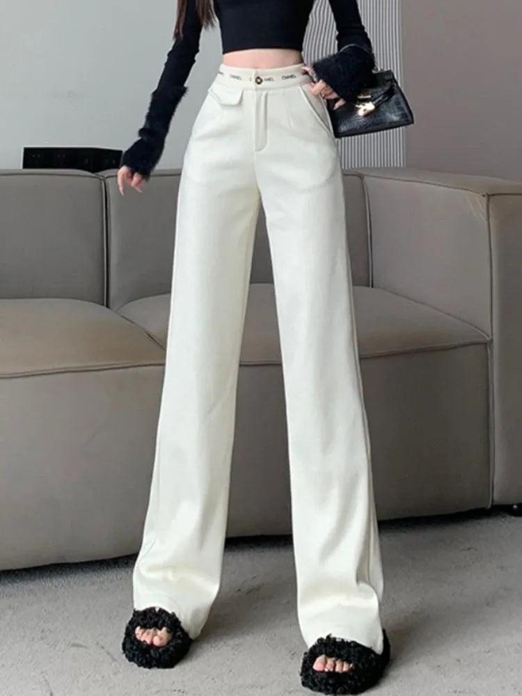 Women's Casual Contrast Spliced High Waist Pants Straight Black Pants Street Trendy Chic Loose Trousers Spring Autumn New