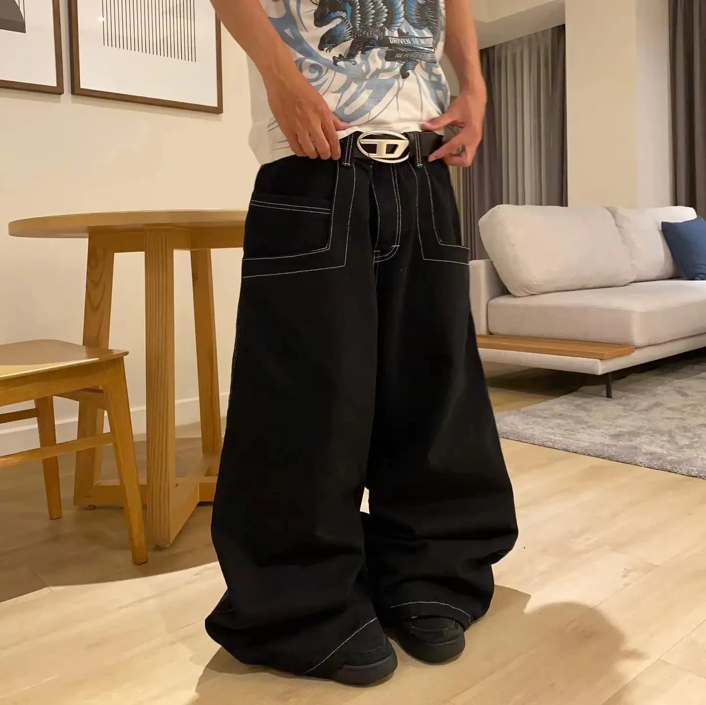 American Fashion Trend Big Pocket Loose Jeans Men Street Y2K New Hip Hop Clearance Spot Oversized Wide-leg Pants Couple Jeans