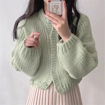 2023 Autumn Winter Outerwear Korean Preppy Style Cardigan Sweater Ladies White Candy Color Fashion Soft Knit Jacket Women's