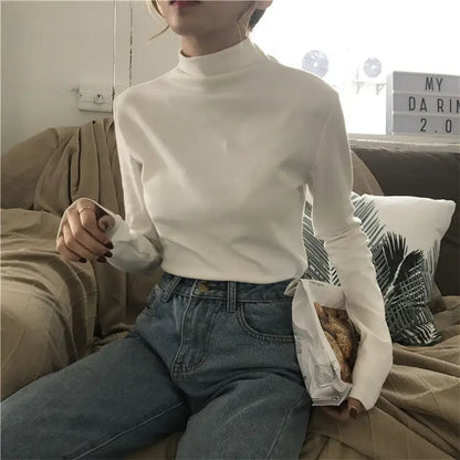 Turtleneck Bottoming Shirt Top for Women Autumn New All-Matching Slim Fit White Black Inner Wear Long Sleeve T-shirt