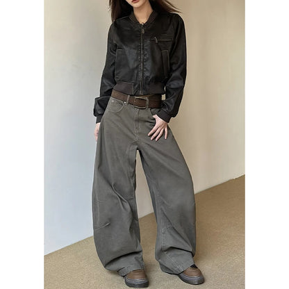 American Vintage 2000s Style High Waist Camel Jeans Pants Spring Fashion Women's Baggy Y2K Wide Leg Denim Trouser Female Clothes