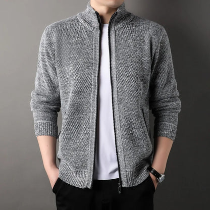 Men's Stand-up Collar Knit Sweater Autumn Winter New Cardigan Tops Korean Slim Solid Color Sweatercoat Jacket