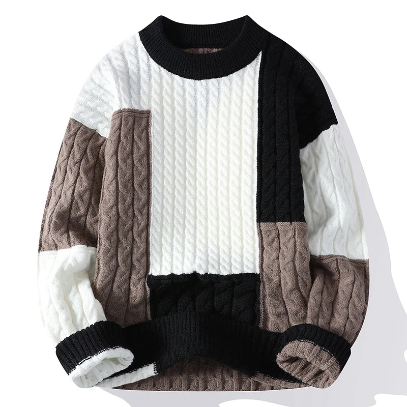 New Spring Winter Fashion Patchwork Loose Sweater Men Streetwear High Quality Mens Casual Sweaters Warm Knitting Pullovers Men