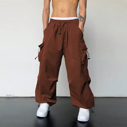 Trendy Y2K Solid Cargo Pants, Men's Multi Flap Pocket Trousers, Loose Casual Outdoor Pants, Men's Work Pants Outdoors Streetwear