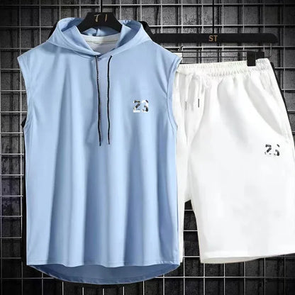 New Summer Men's Two Piece Set CasualT-Shirt and Shorts Set Mens Sports Suit Fashion Short Sleeve Tracksuit Hooded T-shirt