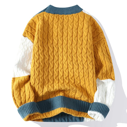 New Spring Winter Fashion Patchwork Loose Sweater Men Streetwear High Quality Mens Casual Sweaters Warm Knitting Pullovers Men