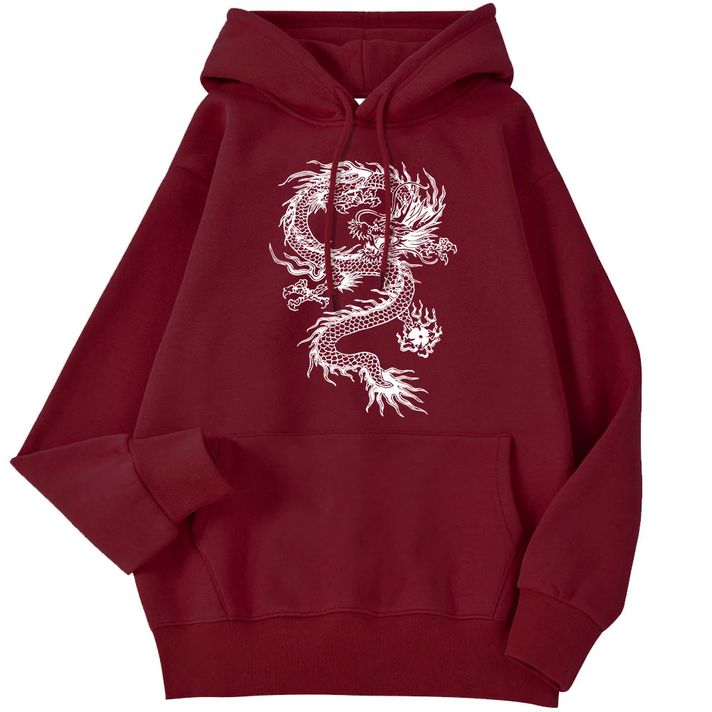 Unisex Women Hoodie White Dragon Tattoo Stickers Funny Print Streetwear Long Sleeve Soft Sweatshirts Comfortable Female Pullover