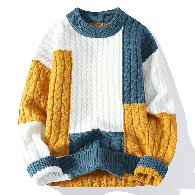 New Spring Winter Fashion Patchwork Loose Sweater Men Streetwear High Quality Mens Casual Sweaters Warm Knitting Pullovers Men