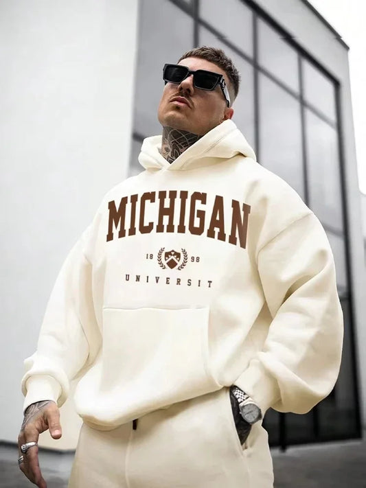 Men Oversized Pullover Hoodie Cotton Loose Sportswear Joggers Gym Sports Fitness Running Training Coat Casual Fashion Sweatshirt