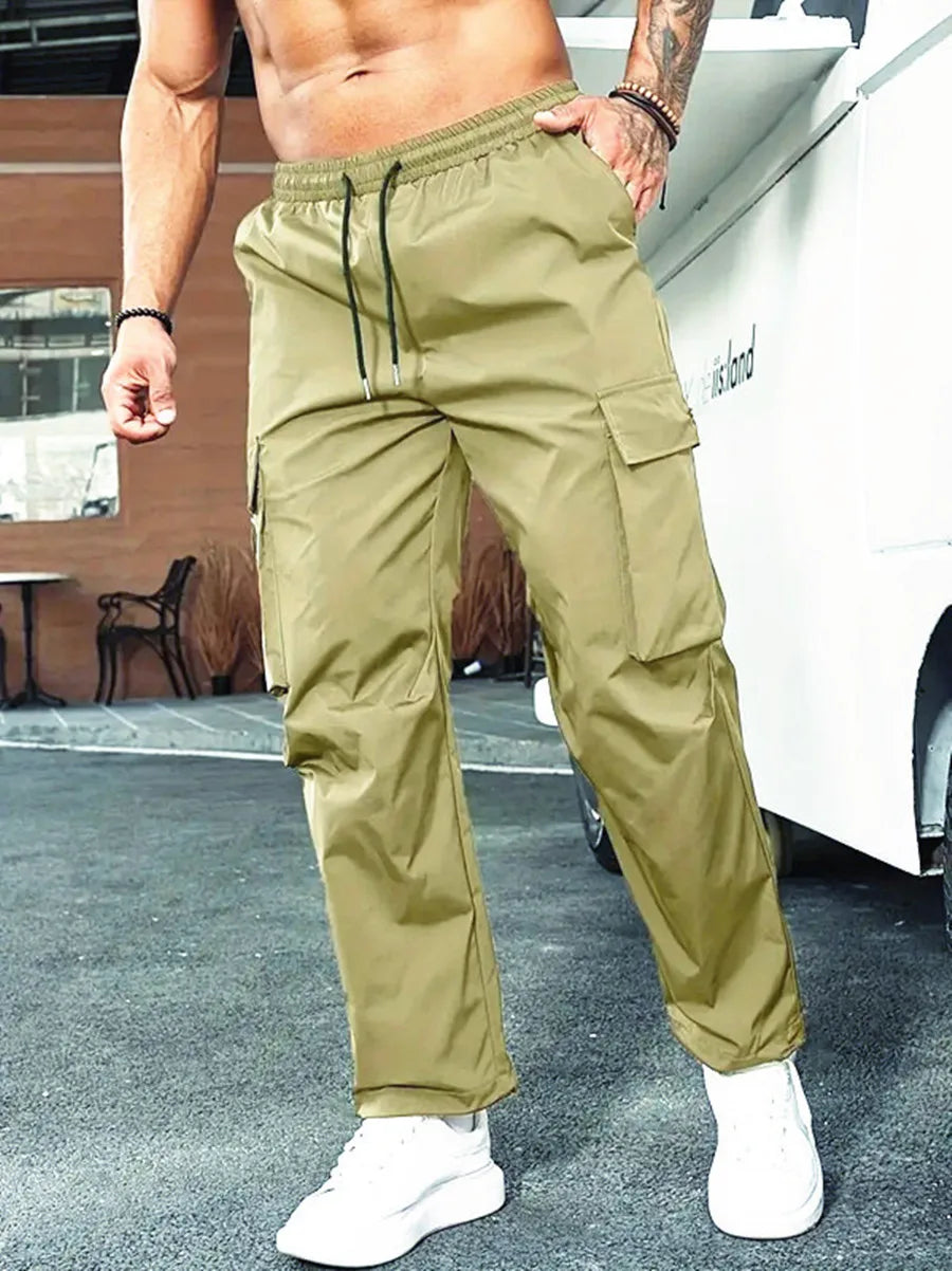 2024 Amazon Summer New Men's Work Pants European and American Independent Station Drawstring Multi Pocket Casual Pants