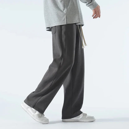 New Men's Casual Pants Wide Leg Straight 65% Cotton Fabric Outdoor Sweatpants Neutral High-quality Soft Long Baggy Trousers