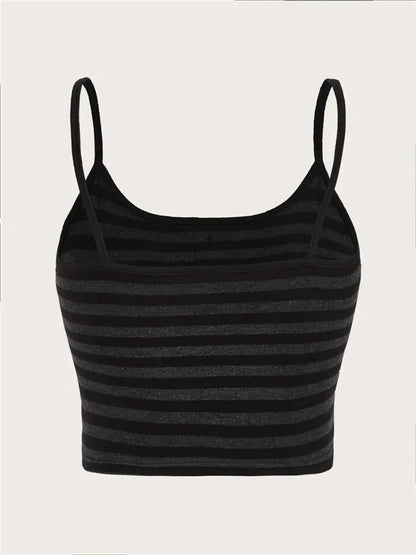 Goth Punk Striped Button Cami Top Women Summer Y2K Clothes Grunge High Street Sleeveless Spaghetti Strap Crop Top Streetwear