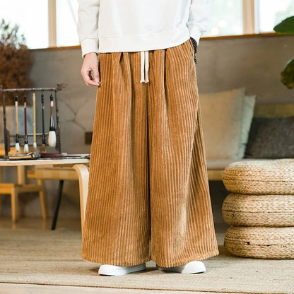 Oversized Pants Tradition Casual Autumn Wide-leg Trousers Harajuku Corduroy Streetwear Straight Pants Male Elastic Waist Loose