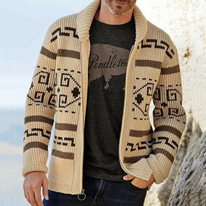 New Fashion Men's Autumn and Winter Stand-collar Casual Cardigan Coat with Long Sleeves, Slim Fit and Jacquard Knitted Sweater