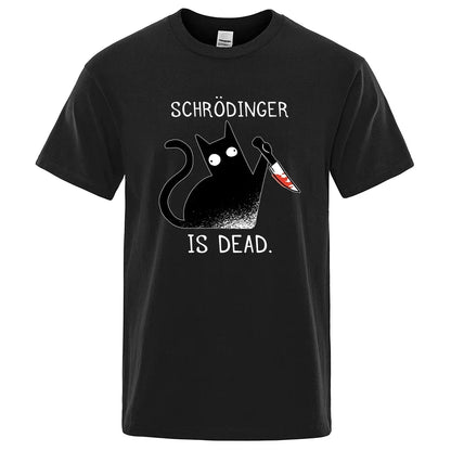 Schrödinger Is A Dead Black Cat Print T-shirt, Oversized Soft Short-sleeved Street Top, Fashionable Cotton, High Quality