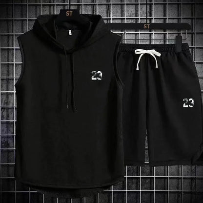 New Summer Men's Two Piece Set CasualT-Shirt and Shorts Set Mens Sports Suit Fashion Short Sleeve Tracksuit Hooded T-shirt