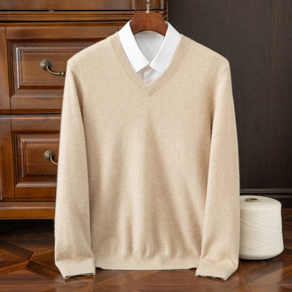 Cashmere Sweater V-neck Pullovers Men's Clothing Loose Plus Size M-5XL Knitted Undershirt Spring Autumn Casual Knitwear