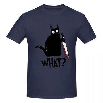 Cat What Murderous Black Cat With Knife Gift Premium 100% Cotton T-shirt Male Fashion T Shirts Men crew Neck Short Sleeve S-6XL