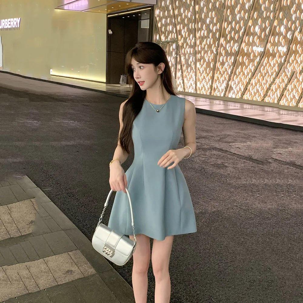 Korea Elegant Vest Dresses Intellectual Simple Sleeveless Dress Office Ladies Temperament Mini Dress Women's Clothing Summer New