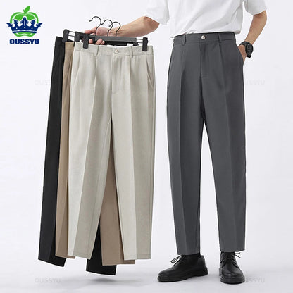 Autumn Winter Suit Pants Men Slim Work Elastic Waist Soft Formal Trousers Male Korea Thick Black Brand Clothing Plus Size 40 42