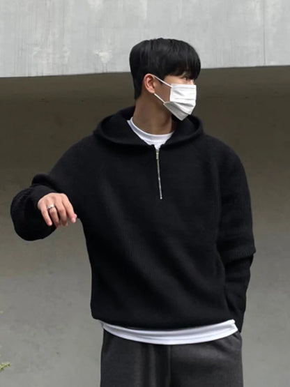 Thickened Half Zipper Hoodie Sweatshirt Men's Trendy Brand Spring Autumn Lazy Sle Knitted Sweater Heavyweight Jacket