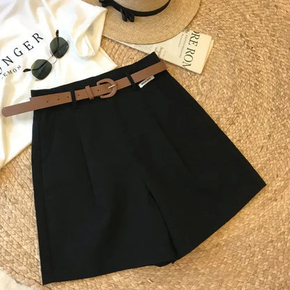 New Wide Leg Shorts for Women 2024 Summer Thin Cotton A Line Short Pants Office Lady Classic Loose Casual Zipper Women‘s Shorts