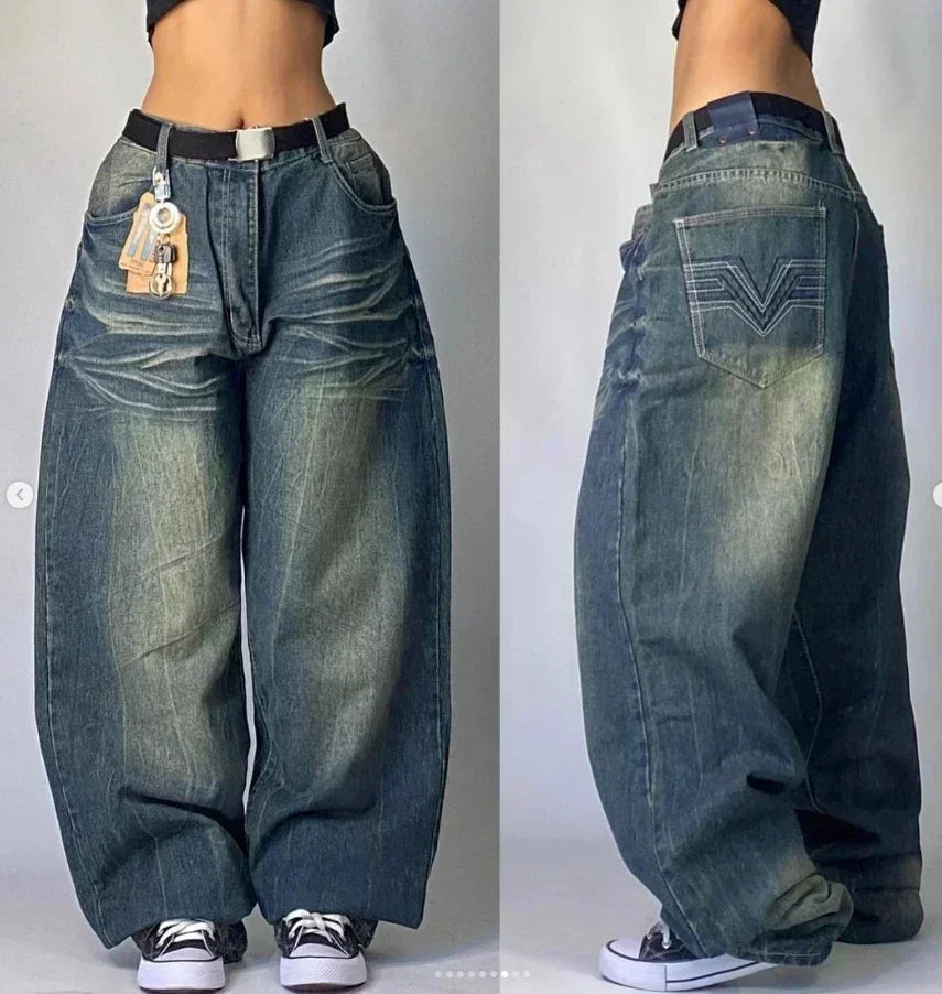 American Fashion Trend Big Pocket Loose Jeans Men Street Y2K New Hip Hop Clearance Spot Oversized Wide-leg Pants Couple Jeans