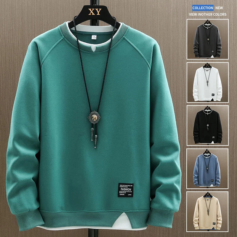 Mens Casual Sweatshirts Harajuku Solid Color Hoodies  Fashion Men Fake Two Pieces Hoodies Male Hip Hop Streetwear Pullover