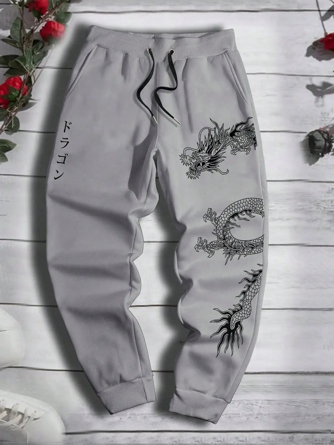 2024 Fashionable Men's Dragon Pattern Printed Comfortable Fleece Drawstring Waist Versatile Spring and Autumn Sports Pants S-3XL