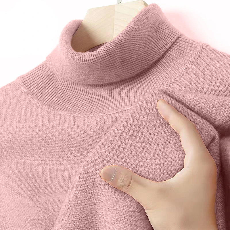 Mens Long Sleeve Turtleneck Sweaters Solid Color Pullover Streetwear Breathable Knitted Sweaters Autumn Warm Woolen Coats