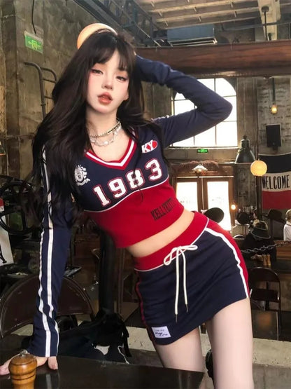 HOUZHOU Y2k Aesthetic Streetwear T Shirts Women American Retro Sexy Coquette Striped Patchwork Slim Tees Tops E-girl Autumn 2024