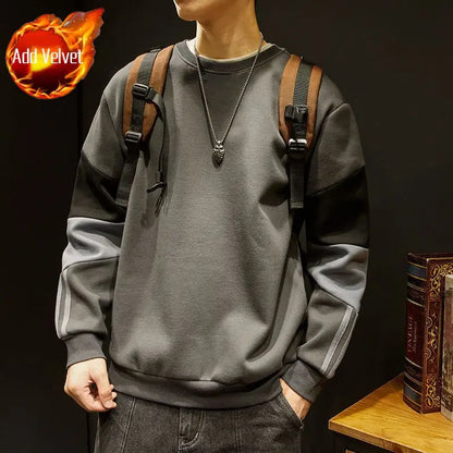 Sweatshirts For Man Top Loose Hoodieless Black Men's Clothing T-shirt Pullover Emo Young On Sale Offers Streetwear Simple Winter