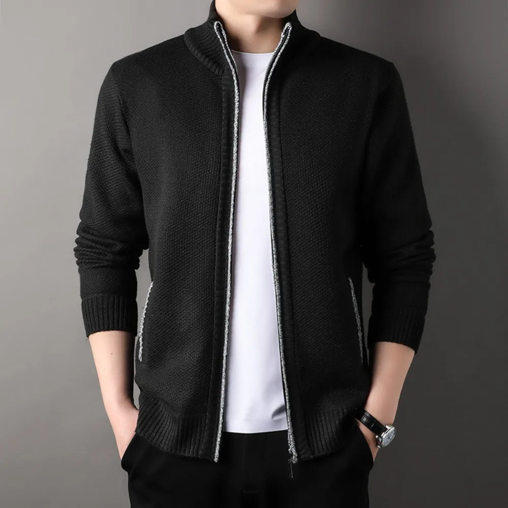 Men's Stand-up Collar Knit Sweater Autumn Winter New Cardigan Tops Korean Slim Solid Color Sweatercoat Jacket