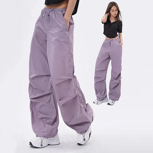 Xpqbb Y2K Parachute Pants Women Harajuku Streetwear Wide Leg Baggy Sweatpants Female Vintage Hip Hop Joggers Cargo Trousers