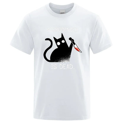 Schrödinger Is A Dead Black Cat Print T-shirt, Oversized Soft Short-sleeved Street Top, Fashionable Cotton, High Quality