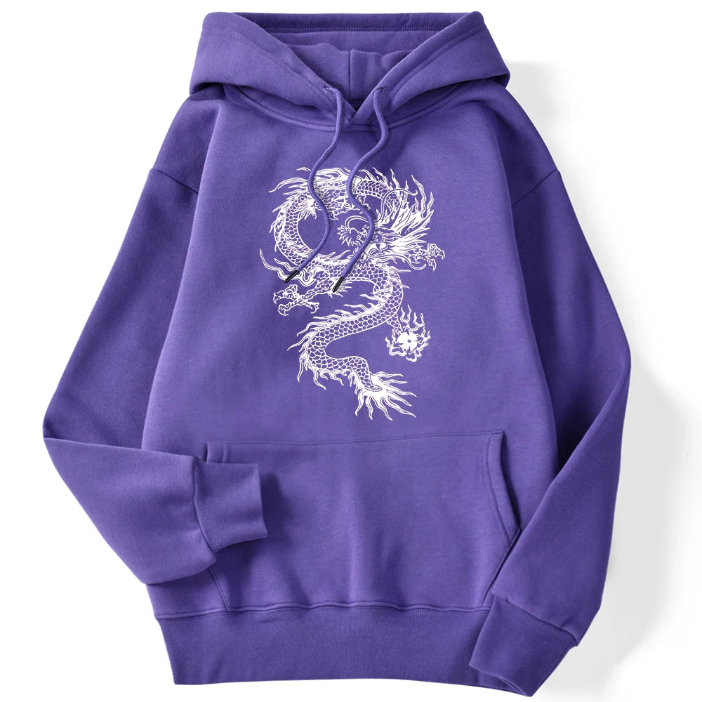 Unisex Women Hoodie White Dragon Tattoo Stickers Funny Print Streetwear Long Sleeve Soft Sweatshirts Comfortable Female Pullover