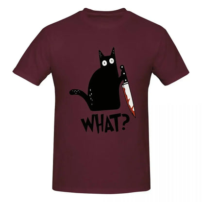 Cat What Murderous Black Cat With Knife Gift Premium 100% Cotton T-shirt Male Fashion T Shirts Men crew Neck Short Sleeve S-6XL