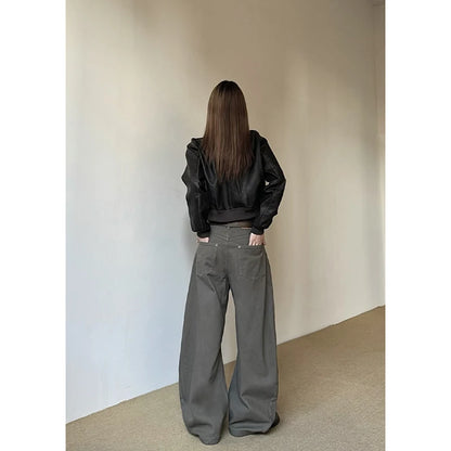 American Vintage 2000s Style High Waist Camel Jeans Pants Spring Fashion Women's Baggy Y2K Wide Leg Denim Trouser Female Clothes